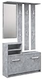 ADGO Flur Set Flurmöbel-Set, Kleiderschränke, Spiegel und Kleiderbügel und Schuhschrank, 6 Kleiderbügel für Kleidung und Mäntel, Flurgarderoben, Kompaktgarderobe für Ihren Eingangsbereich (Beton)