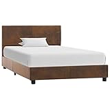 MOONAIRY Bettgestell, Bett, Lattenrost, Bettrahmen, Jugendbett, Bed Frame, Braun Wildleder-Optik 100x200 cm