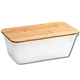Kesper Brotbox, 58490, Kunststoff (PP), Deckel:FSC-Bambus, 35 x 20 x 13,5 cm Weiß