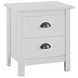 JUNZAI Nachttisch, Nachtschrank, Nachtkästchen, Nachtkommode, Bedside Table, Nacht Tisch, Hill Range Weiß 46×35×49,5 cm Massivholz Kiefer
