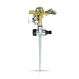 Ubora Premium 360° Kreisregner | 3/4“ Messing Sprenger Garten + Stahl Erdspieß | kombinierbarer Rasensprenger | Impuls Sprinkler und Sektoren Regner