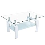 HIHELO Wohnzimmertische 2 Schicht gehärtetes Glas Couchtisch Einfache Moderne Kleine Wohnung Wohnzimmer Kreative Mini Rechteckiger Edelstahl Couchtisch Beistelltische Schlafzimmer (Color : Wit)