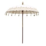 Oriental Galerie Bali Sonnenschirm Balinesischer Garten Schirm Baumwolle Sonnenschutz Handarbeit Retro Vintage Dekoschirm 2-teilig ca.180 cm einfache Bemalung, Design:Nr. 6