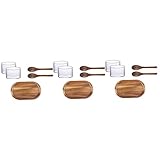 YARNOW 3 Sets Holztablett Klare Tassen Glas Mini-Tablett Couchtisch Glas Salatteller Klarglaskanister Süßigkeiten-Aufbewahrungsschale Tablett Mit Löffeln Tassen
