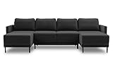 BETTSO -Ecksofa mit Schlaffunktion mit Bettkasten Sofa Couch U-Form Polstergarnitur Wohnlandschaft Polstersofa (290x157x90cm) Layla U Schwarz