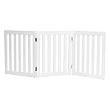 GYMAX 60 cm Hoch Haustiergitter, Türschutzgitter mit 2 Stützfüßen & gestrichene Oberflächen, klappbarer & Verstellbarer Hundegitter mit Metallscharniere, Absperrgitter für Türen, Treppen & Haus, Weiß