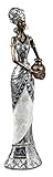 dekojohnson Exklusive Dekofigur Afrika-Deko-Dame Skulptur Afrikanischer-Dekoartikel Statue Zulu-Frau stehend Silber Gold 10x7x40 cm Gross
