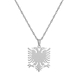 Halskette Mit Anhänger Mit Albanischem Adler Und Karte – Goldfarbe,Landmode,Hip-Hop,Wasserwelle,Dünne Kette,Zierlicher Patriotischer Schmuck,Ethnischer Stil,Womenmengirl,Unisex-Geschenke,Weiß,50 Cm