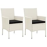 Tidyard 2 STK. Gartenstuhl mit Kissen Gartensessel Stuhl Stühle Sessel Rattansessel Essstuhl Balkon Terrasse Poly Rattan Weiß