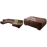 CAVADORE Wohnlandschaft Scoutano, XXL-Sofalandschaft, 363 x 76 x 227 cm, Lederoptik braun & Sofa-Hocker Scoutano in Antiklederoptik / 113 x 42 x 74 cm/Bezug in Antik Chocco (braun)