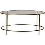 Couchtisch im nordischen Stil, Goldener runder Tisch aus transparentem Glas, Empfangstisch mit Tischplatte aus gehärtetem Glas und 4 Tischbeinen aus Metall (Größe: 90 x 45 cm)