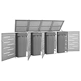 Yolola Edelstahl Mülltonnenbox 4er Mülltonnenverkleidung 4 Tonnen Metall Müllcontainer Mülltonnenschrank Müllbox Draußen,Abschließbar, Deckel und Federn Grau 4 Tonnen-276.5 x 77.5 x 115.5 cm