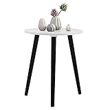 YOUDENOVA Beistelltische Holz, Couchtisch rund, Ø42x52cm, Wohnzimmertisch, Nachttisch mit Tablett, Sofatisch, Blumenständer, robust, weiß/schwarz