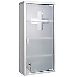 Theo&Cleo Medizinschrank Abschließbar Hängend, Erste Hilfe Schrank, Arzneischrank aus Edelstahl, Wand-Medizinbox XXL 57 x 27 x 12 cm (Silber - 4 Schichten)