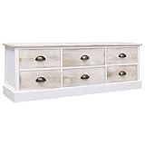 Flurbank Holzaufbewahrungsbank Mit 6 Schubladen Wohnzimmerschrank Sideboards,Für Flur,Eingangsbereich,Wohnzimmer,Weiß Und Hellbraun 115X30X40 cm (Weiß)