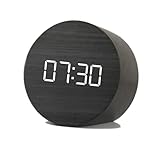 Wecker Digital Clock for Desk aus Holz | 3 Weckzeiten | 4 Helligkeit | LED Temperaturanzeige Datum | Ohne Ticken | Batteriebetrieben | Tragbarer | USB Ladenanschluss (schwarz)