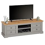 IDIMEX TV-Lowboard Kent, schöner Fernsehschrank aus Kiefer massiv in grau/braun, praktisches HiFi-Möbel mit 4 Schubladen, attraktives Sideboard mit Zwei Nischen