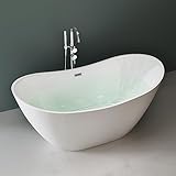 Mai & Mai® freistehende Acryl-Badewanne Oval Standbadewanne Weiß inkl. Push-Open Ablaufgarnitur Breite 150cm V502OA