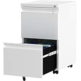 YITAHOME Mobiler Rollcontainer mit 2 Abschließbaren Schubladen, Aktenschrank mit Rad für Home Office, Aktenschrank unter dem Schreibtisch für Brief/Rechts/A4-Größe, Weiß, 51 x 39 x 71 cm