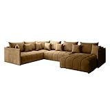 GRAINGOLD Ecksofa Ardi Bis 349 x 239cm - Bequemes, Elegantes, großes Schlafsofa mit Bettkasten, Schlaffunktion - Wohnzimmer Sofa im modernen Stil - Steppungen und Nähte, bequemer Schlaf