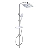 JOHO Edelstahl Regendusche Duschsystem Duschset Duschstange mit Ablage (Kopfbrause 25x25cm)