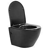 ECD Germany Spülrandloses Hänge WC schwarz matt mit WC-Sitz abnehmbar Duroplast Softclose Absenkautomatik, Wand-WC Tiefspüler verlängerte Ausladung 52 cm, Design Toilette Sanitärkeramik, Tiefspül-WC