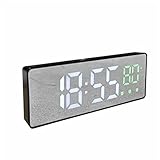 PUROXX Digitaler Wecker, Sprachsteuerung, Schlummerzeit, Temperaturanzeige, 3 Alarme, Spiegel-LED-Uhr mit USB-Kabel