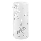 Lestarain Schirmständer Metall Regenschirmständer Schirmhalter mit Wasserauffangschale und Haken Zylinder Weiß Ø20 x H49 cm