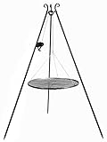 gartendekoparadies.de Grillgerät Schwenkgrill Dreibein Höhe 180 cm mit Grillrost aus Rohstahl und Kurbel (Grillrost Ø 80 cm)