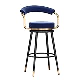 KLZUOPT Drehbare Barhocker, Barhocker in Thekenhöhe mit Rückenlehne und Fußstütze, Kücheninsel-Barstühle aus Samt, einfach zu montieren (6 Farben, Sitzhöhe 75 cm) (Farbe: Blau)