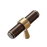 KonieE Solid Gebürstete Messingmöbel Griffe Buggriffe T-Bar Griff Rund Küchengriff Schubladengriff 100% Reiner Kupfergriffe Schranktürknaufschrank Schrankgriff Bridge Griffe (Brownsingle Hole-B)/Braun