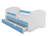 Kinderbett Jugendbett mit einer Schublade und Matratze Weiß ACMA II (180x80 cm + Schublade, Blau)