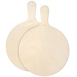 G.a HOMEFAVOR Runder Pizzateller, Pizzabrett aus Holz mit Griff, Praktischer Servierteller & rustikales Schneidebrett zum Backen von Pizza, Brot, 32cm, 2er Pizzabrett-Set