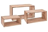 Spetebo Wandregal Rechteck 3er Set aus Holz - 45/40/35 cm - Hängeregal Würfel Regal Holz Natur