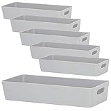 6x Ordnungsboxen - 6 cm hoch - GRAU - 30x12,5x6cm - 1,9 Liter - Ordnungskorb - Schubladenorganizer Schublade - Organizerbox - Ordnungssystem Kunststoff Aufbewahrung Bad Korb Schrank Schreibtisch Kiste