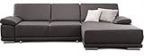 CAVADORE Ecksofa Corianne in Lederoptik / Couch inkl. Armteilverstellung und Longchair in modernem Design / 282 x 80 x 162 / Kunstleder, grau