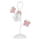 ONLI Tischlampe aus Metall, Schmetterlinge, lackiert, transparent, 6 W, Weiß/Rosa