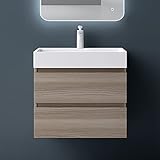 Mai & Mai® Badmöbel-Set Waschbeckenunterschrank 60x38x56cm Verona in Eiche hell mit 2-Schubladen inkl. Waschbecken/Ablaufgarnitur