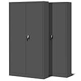 2er Set Aktenschrank C001H Büroschrank Metallschrank Stahlschrank Werkzeugschrank Stahlblech Pulverbeschichtet Flügeltürschrank Abschließbar 195 cm x 90 cm x 40 cm (anthrazit/anthrazit)