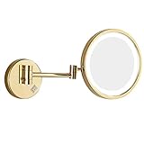 LED-Make-up-Kosmetikspiegel, 3-fache Vergrößerung, einseitiger, an der Wand befestigter Badezimmerspiegel, um 360 ° drehbarer, ausziehbarer Kosmetikspiegel mit Stecker, Gold ( Color : Gold , Size : 10