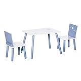 HOMCOM 3-TLG. Kindersitzgruppe mit Kindertisch Kindermöbel aus Holz Kinderstuhl Sitzgruppe Kinder für Kleinkind Mädchen Junge Blau+Weiß 60 x 40 x 43 cm