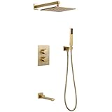 HAIKANGSHOP Duschwand-Duschsäule Mit Duschkopf, Handbrause-Duschset, Gold- Und Schwarz-Duschsystem-Set (Größe : 10 Inches)