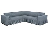 SODERBERGH Sofahusse Ecksofa Jacquard Stretch Bezug Dekoration Couch Polstersofa, Farbe Hussen:Grey 416, Größe:mit Rüschen