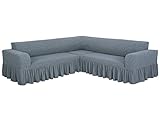 SODERBERGH Sofahusse Ecksofa Jacquard Stretch Bezug Dekoration Couch Polstersofa, Farbe Hussen:Grey 416, Größe:mit Rüschen