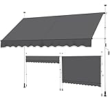 Yaheetech Klemmmarkise Balkonmarkise mit Handkurbel 300x120cm Sonnenschutz ohne Bohren Sonnenmarkise höhenverstellbar Markise mit Gestell wasserdicht Dunkelgrau