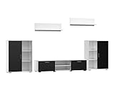 MATKAM Wohnwand Herkules II, Schrankwand Wohnzimmer Modern, Wohnzimmerschrank mit Fernsehtisch, Sideboard und Wandregal Wohnzimmer Komplett Möbel (Weiß/Schwarz)