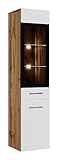 Badezimmer Schrank Rio 131 cm Eiche mit Hochglanz Weiß – Regal Schrank Hochschrank Schrank Möbel Badschrank