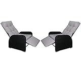 KMH 2er Set Liegestuhl Polyrattan BOB + Auflage - Relaxliege mit Verstellbarer Rückenlehne & Fußteil - Handgeflochtene Gartenmöbel mit Sitzkissen - schwarzes Polyrattan + hellgraue Auflage