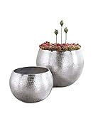 Blumentopf Set Classic - Übertopf, Pflanzkübel, Blumentopf - Blumenkübel aus Aluminium - silber - Set mit 2 Blumentöpfen in unterschiedlicher Größe - ca. H 33 cm, Ø 40 cm und ca. H 22 cm, Ø 30 cm