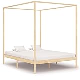 vidaXL Kiefernholz Massiv Himmelbett Bett Bettgestell Doppelbett Holzbett Bettrahmen Lattenrost Massivholzbett Schlafzimmerbett 180x200cm